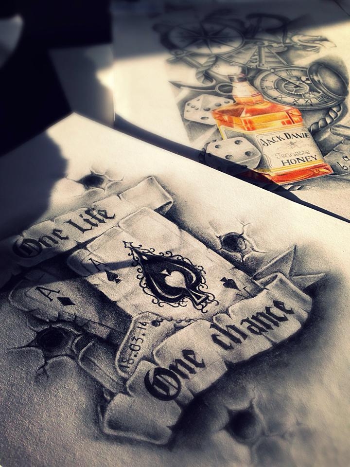 One Chance / One Life & Jack Daniels Sleeve | Maingriz Tattoo Design